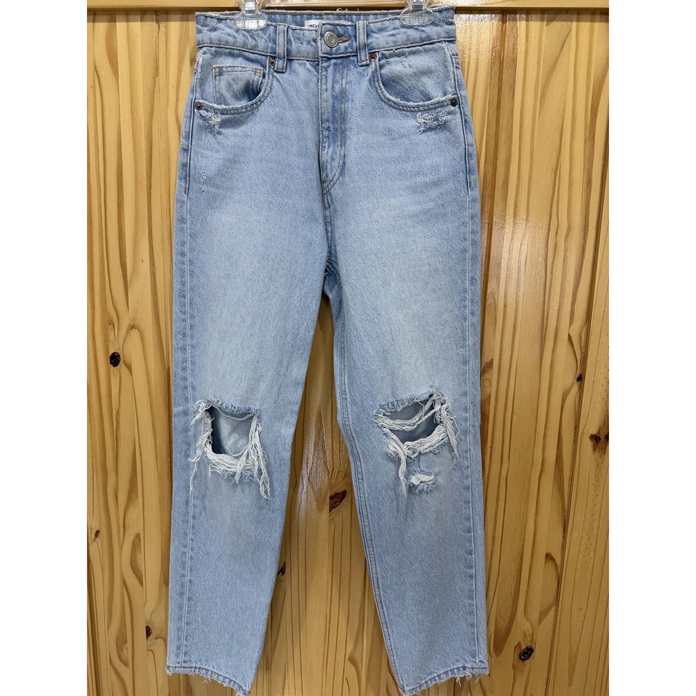 Zara Jeans Womens 2 Blue Distressed Rippedโ Knees Light Wash Denim
